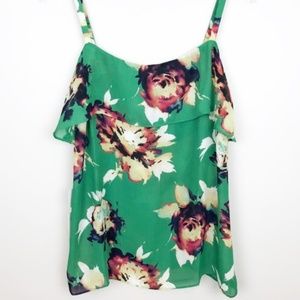 Cabi green floral chiffon‎ top size medium